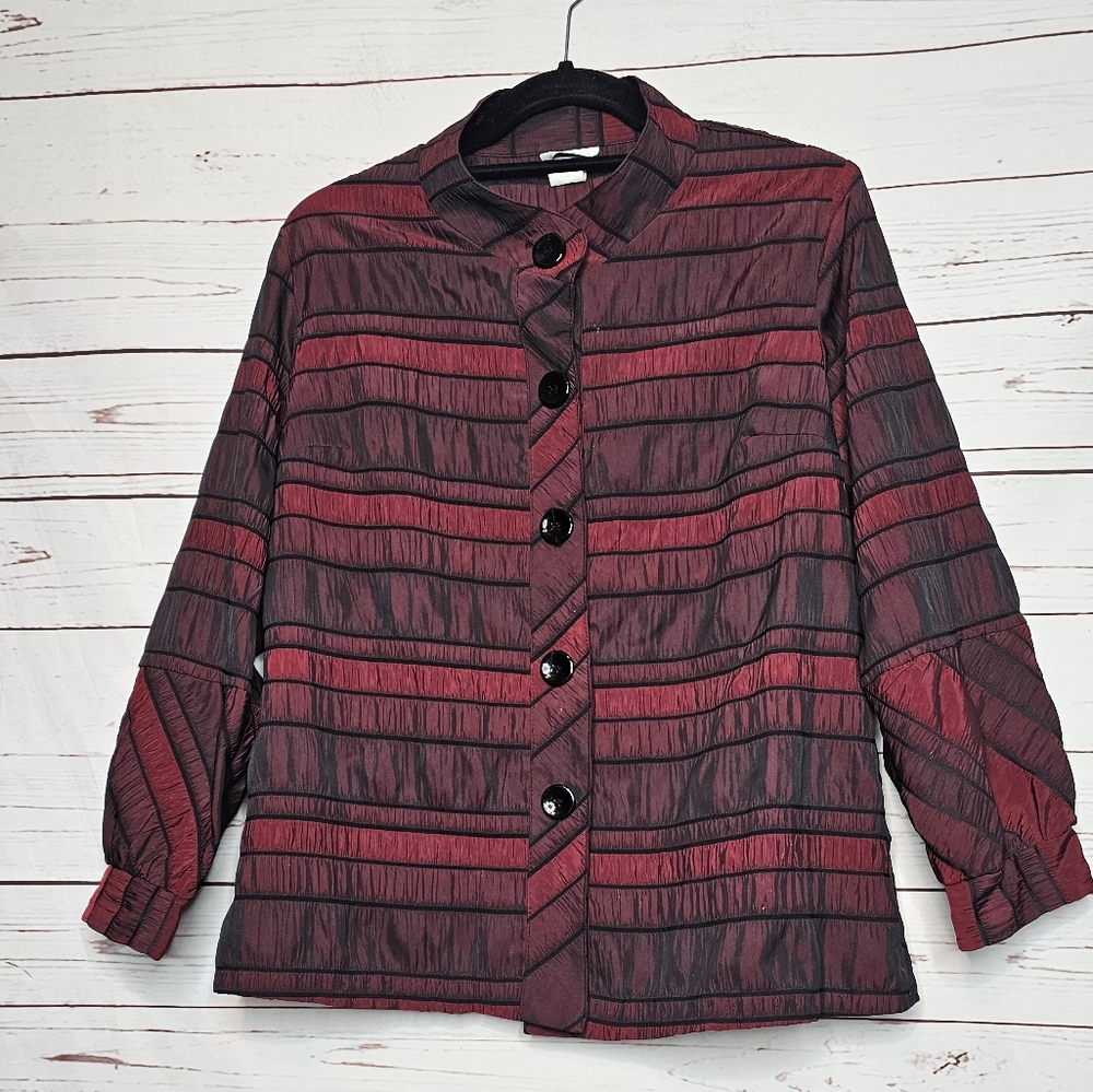 Caribe Burgundy/Red Stripe Button Front Jacket